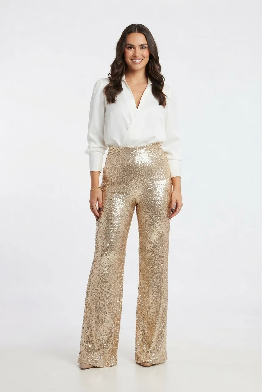 Women's Sequin Straight-Leg Party Trousers