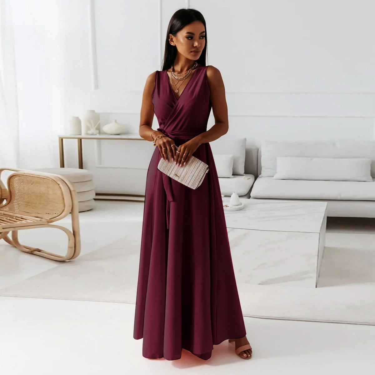 Women's Sleeveless Wrap Maxi Dress