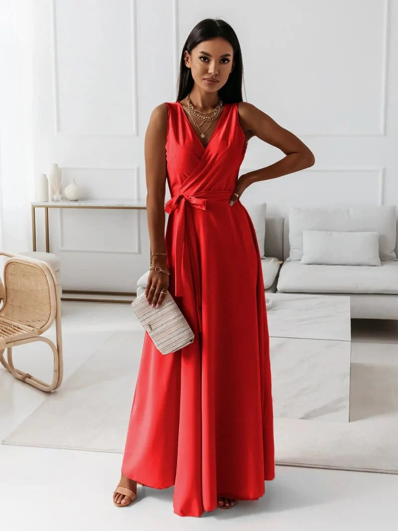Women's Sleeveless Wrap Maxi Dress