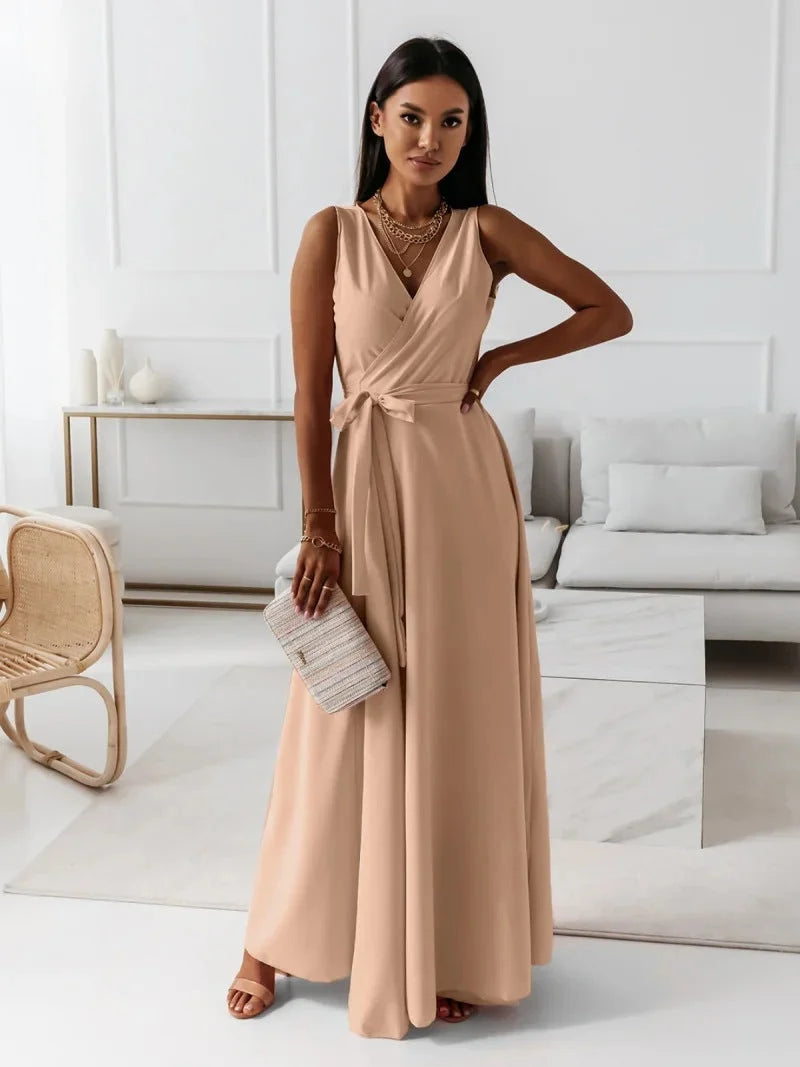 Women's Sleeveless Wrap Maxi Dress