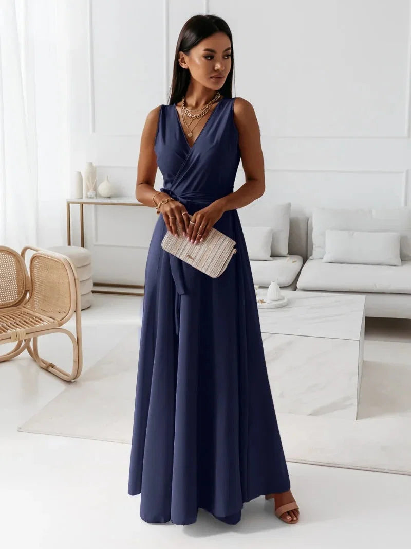 Women's Sleeveless Wrap Maxi Dress