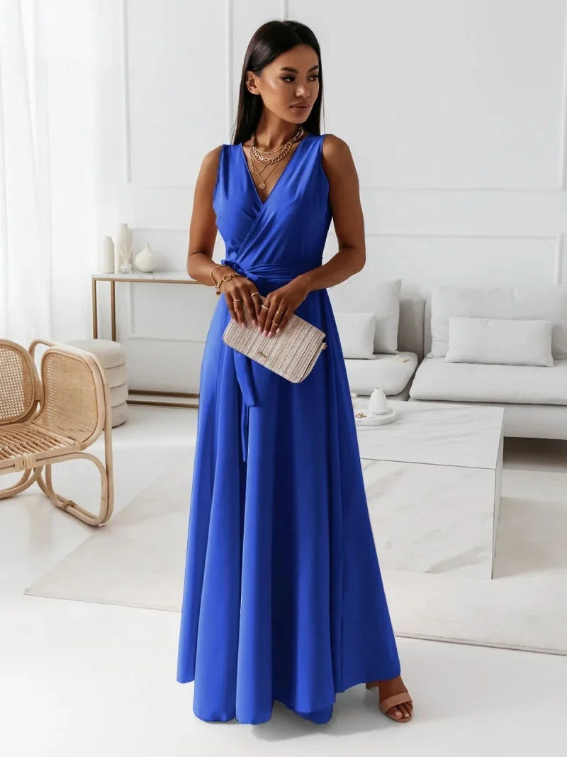 Women's Sleeveless Wrap Maxi Dress
