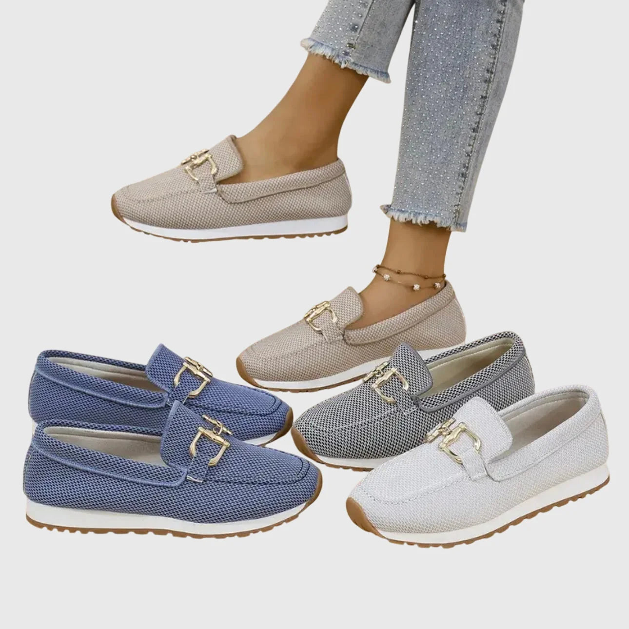 Women's Slip-On Mesh Horsebit Lug Sole Loafer Sneakers