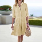 Women's Striped Linen-Look Midi Shirt Dress