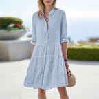 Women's Striped Linen-Look Midi Shirt Dress