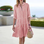 Women's Striped Linen-Look Midi Shirt Dress
