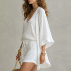 Women's Summer Casual 3-Piece Top Shorts and Kimono Co-Ord Set
