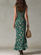 Women's Summer Casual Boho Floral Side-Slit Maxi Dress