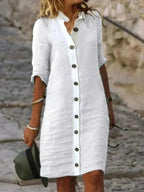 Women's Summer Casual Button-Down Midi Shirt Dress