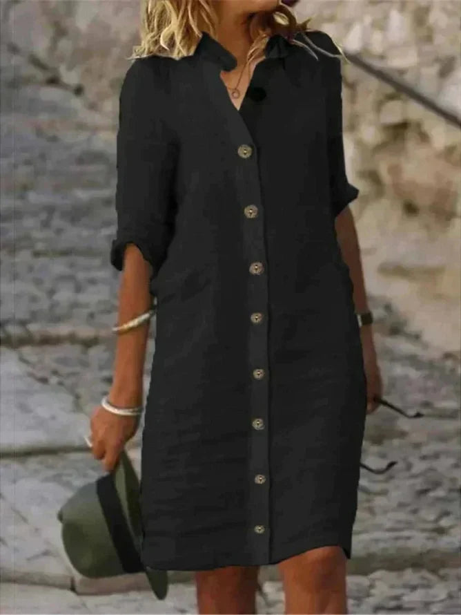 Women's Summer Casual Button-Down Midi Shirt Dress