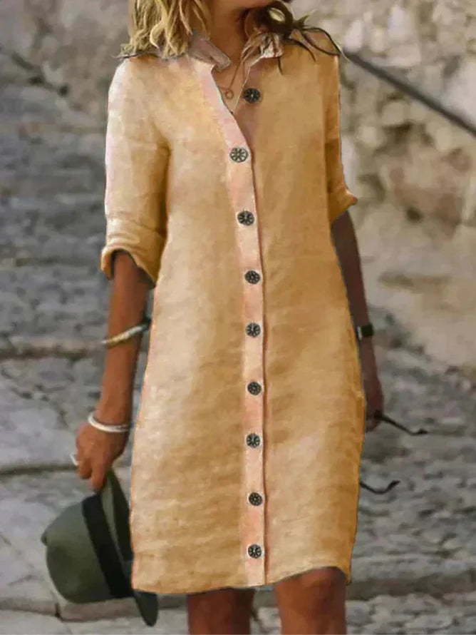 Women's Summer Casual Button-Down Midi Shirt Dress