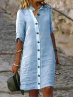 Women's Summer Casual Button-Down Midi Shirt Dress
