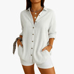 Women's Summer Casual Crinkled Button-Front Blouse