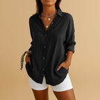 Women's Summer Casual Crinkled Button-Front Blouse