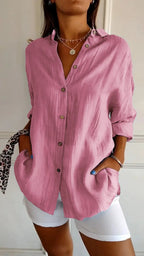 Women's Summer Casual Crinkled Button-Front Blouse