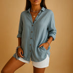 Women's Summer Casual Crinkled Button-Front Blouse
