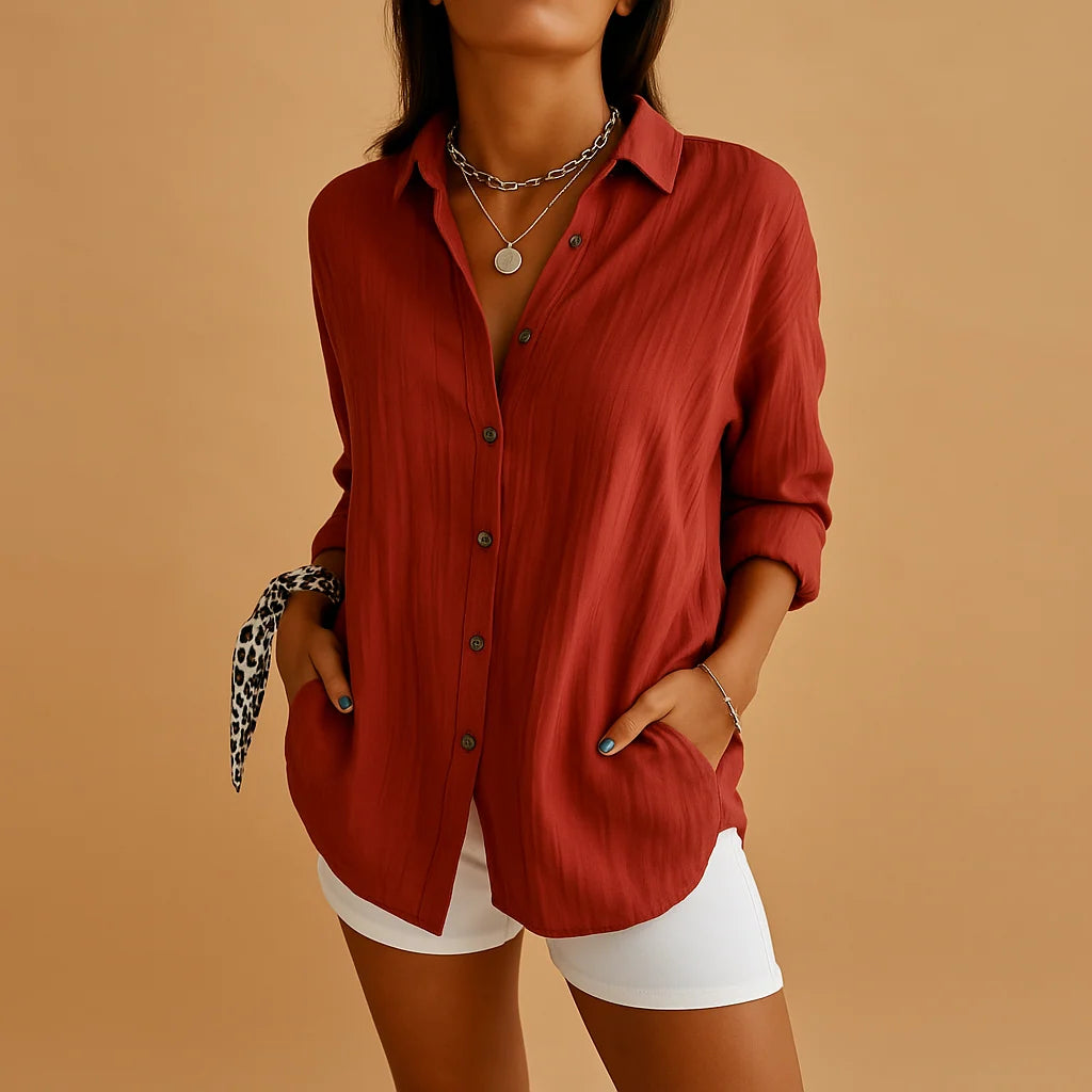 Women's Summer Casual Crinkled Button-Front Blouse