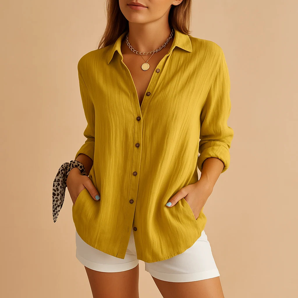 Women's Summer Casual Crinkled Button-Front Blouse