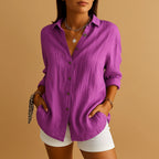 Women's Summer Casual Crinkled Button-Front Blouse
