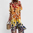 Women's Summer Casual Leaf Print Maxi Shirt Dress
