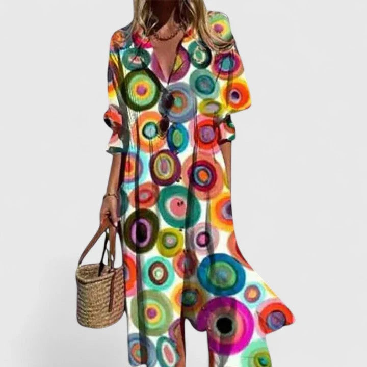 Women's Summer Casual Leaf Print Maxi Shirt Dress