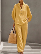 Women's Summer Casual Linen Top and Trousers Co-Ord Set
