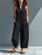 Women's Summer Casual Stand-Collar Sleeveless Jumpsuit