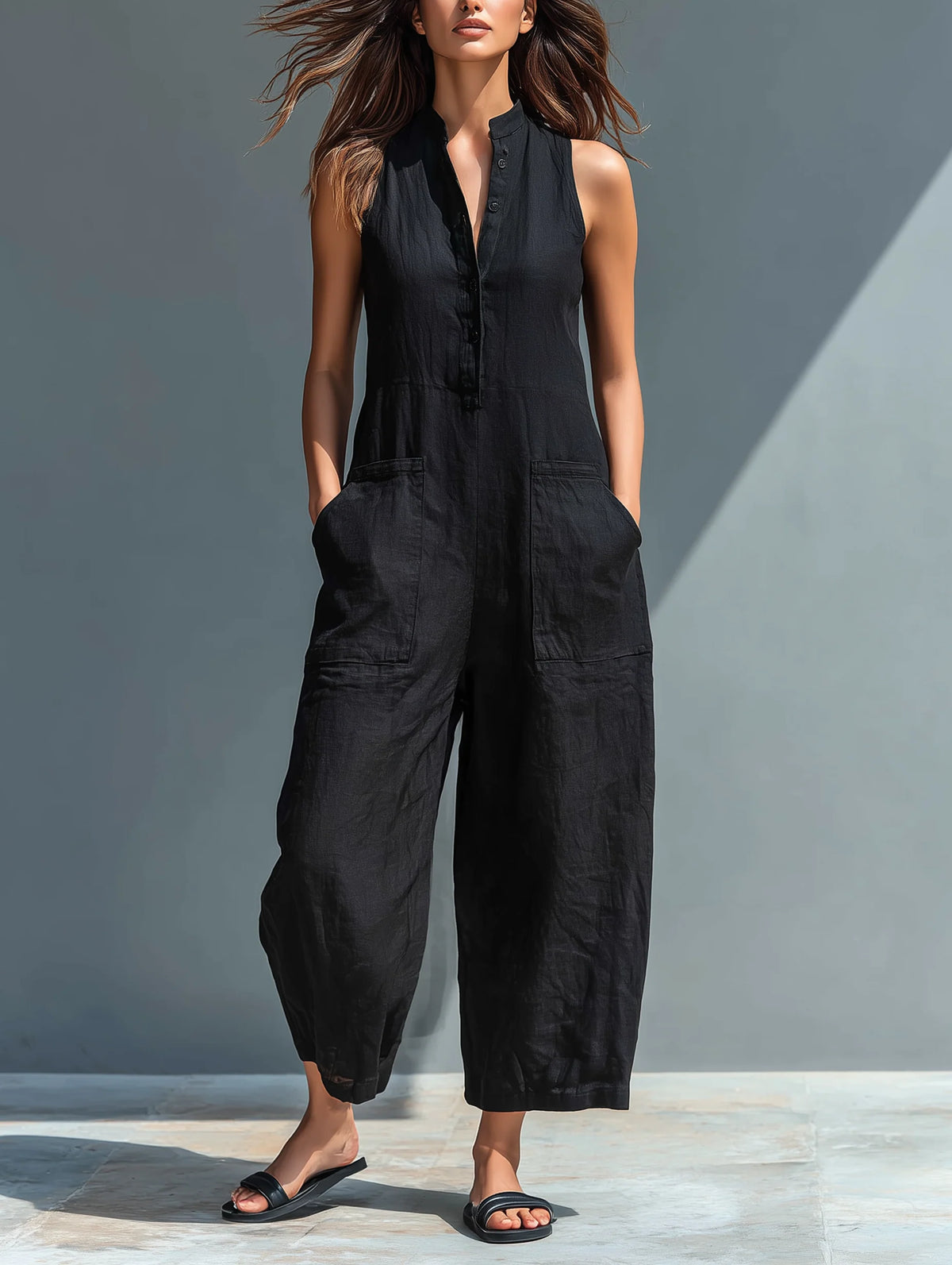 Women's Summer Casual Stand-Collar Sleeveless Jumpsuit