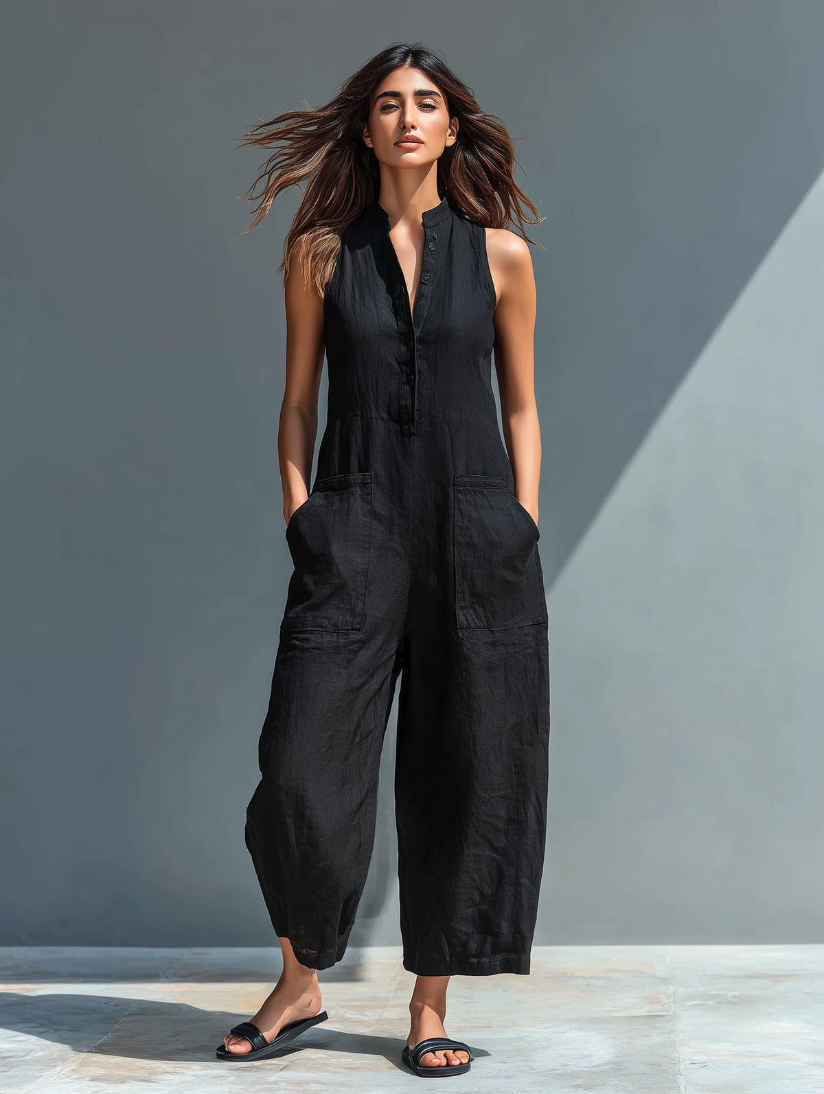 Women's Summer Casual Stand-Collar Sleeveless Jumpsuit