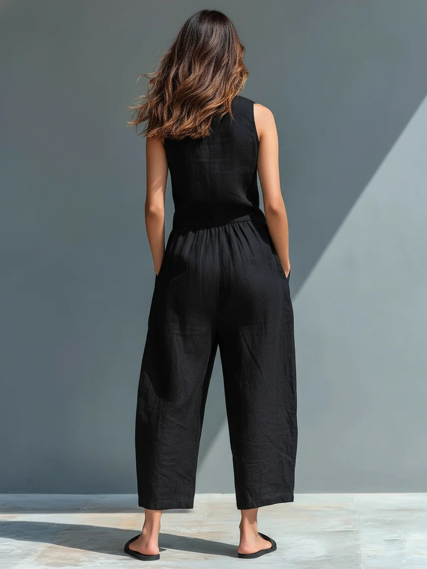 Women's Summer Casual Stand-Collar Sleeveless Jumpsuit