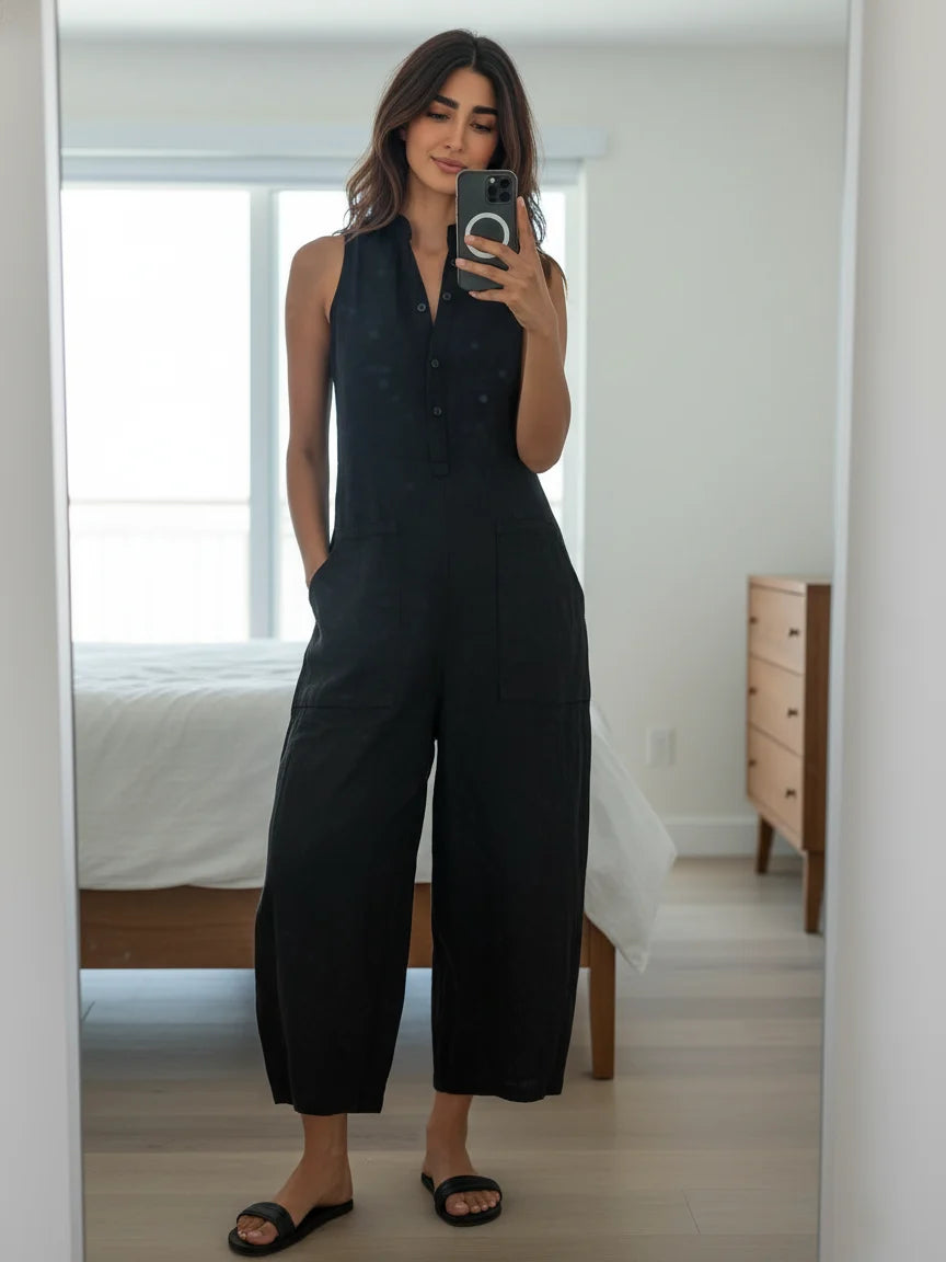 Women's Summer Casual Stand-Collar Sleeveless Jumpsuit