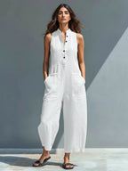 Women's Summer Casual Stand-Collar Sleeveless Jumpsuit