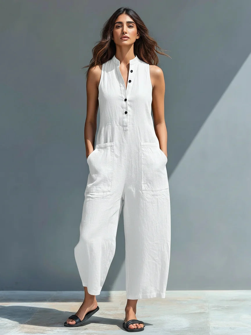 Women's Summer Casual Stand-Collar Sleeveless Jumpsuit