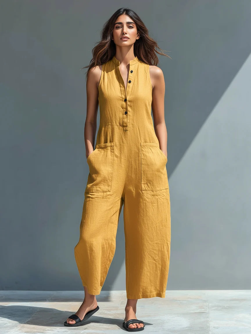 Women's Summer Casual Stand-Collar Sleeveless Jumpsuit