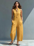 Women's Summer Casual Stand-Collar Sleeveless Jumpsuit