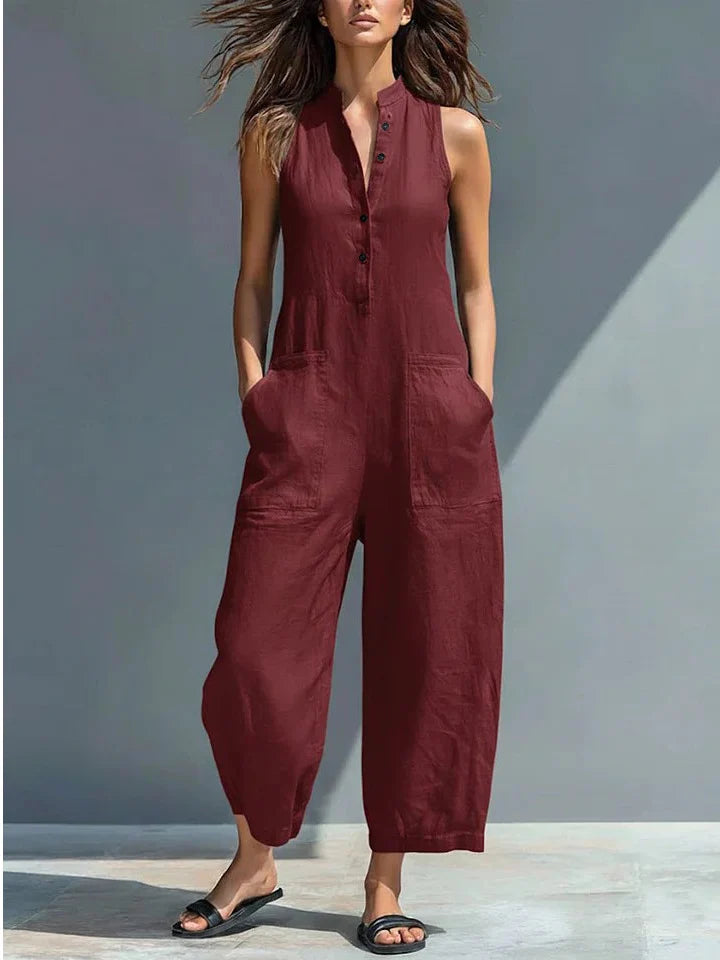 Women's Summer Casual Stand-Collar Sleeveless Jumpsuit