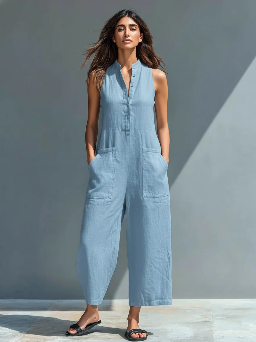 Women's Summer Casual Stand-Collar Sleeveless Jumpsuit