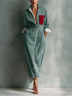 Women's Summer Casual Striped Chest-Pocket Shirt Dress