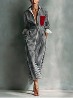 Women's Summer Casual Striped Chest-Pocket Shirt Dress