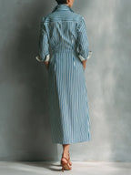 Women's Summer Casual Striped Chest-Pocket Shirt Dress
