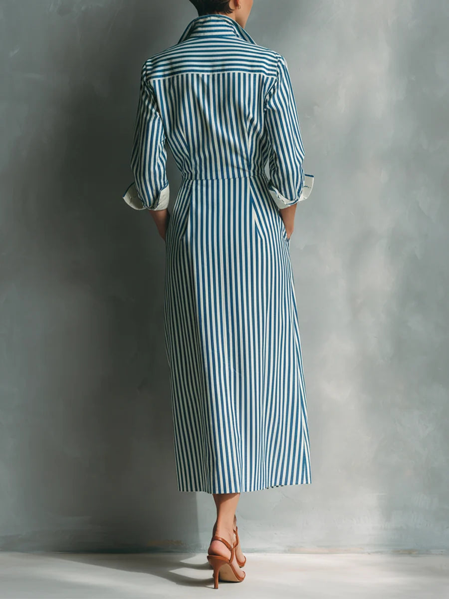 Women's Summer Casual Striped Chest-Pocket Shirt Dress