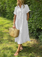 Women's Summer Casual Striped Collared Midi Dress