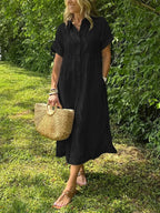Women's Summer Casual Striped Collared Midi Dress