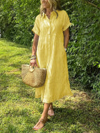 Women's Summer Casual Striped Collared Midi Dress