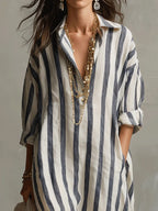 Women's Summer Casual Striped Maxi Shirt Dress