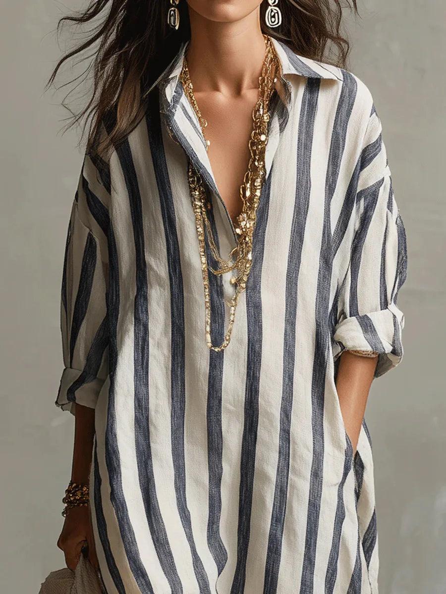 Women's Summer Casual Striped Maxi Shirt Dress