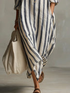Women's Summer Casual Striped Maxi Shirt Dress