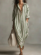 Women's Summer Casual Striped Maxi Shirt Dress