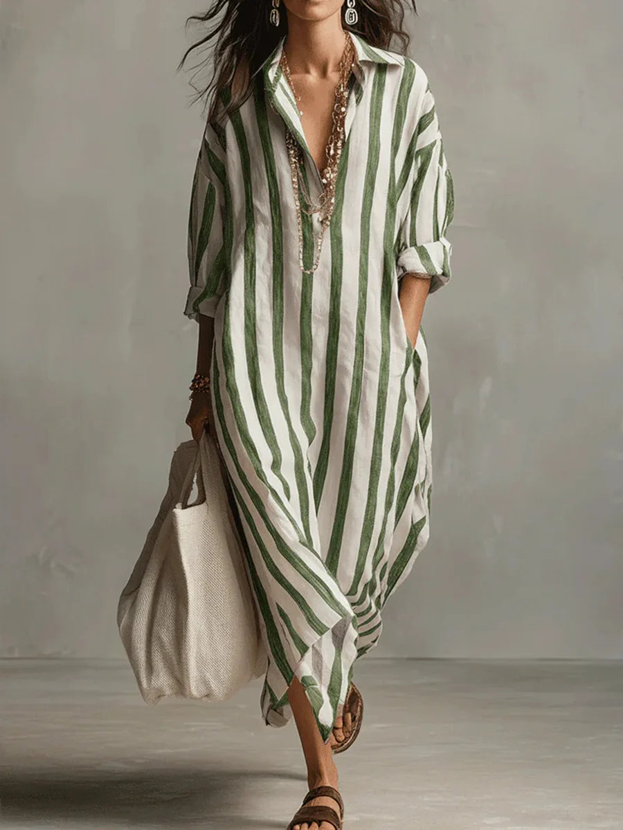 Women's Summer Casual Striped Maxi Shirt Dress