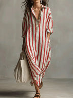 Women's Summer Casual Striped Maxi Shirt Dress